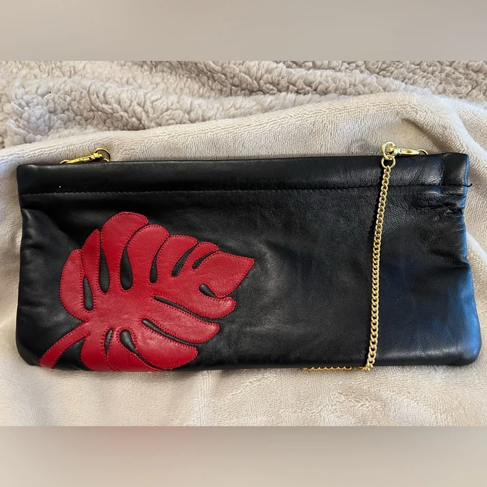 Great American Leatherworks Red Palm Leaf Vintage Supple Soft Leather Clutch